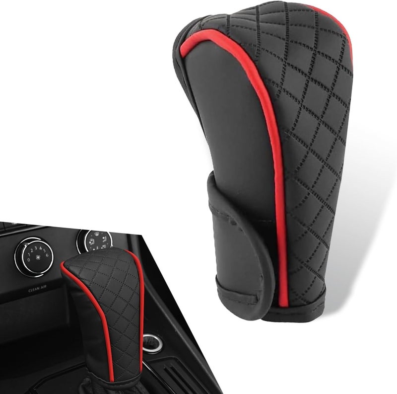 Bawkars Car Leather Gear Shift Cover, Anti-Slip Dustproof Gear Shifter Stick Protector with Diamond Embroidery, Shift Knob Cover for Lever Protection, Universal for Cars,Trucks,SUVs (Red) - Image 1